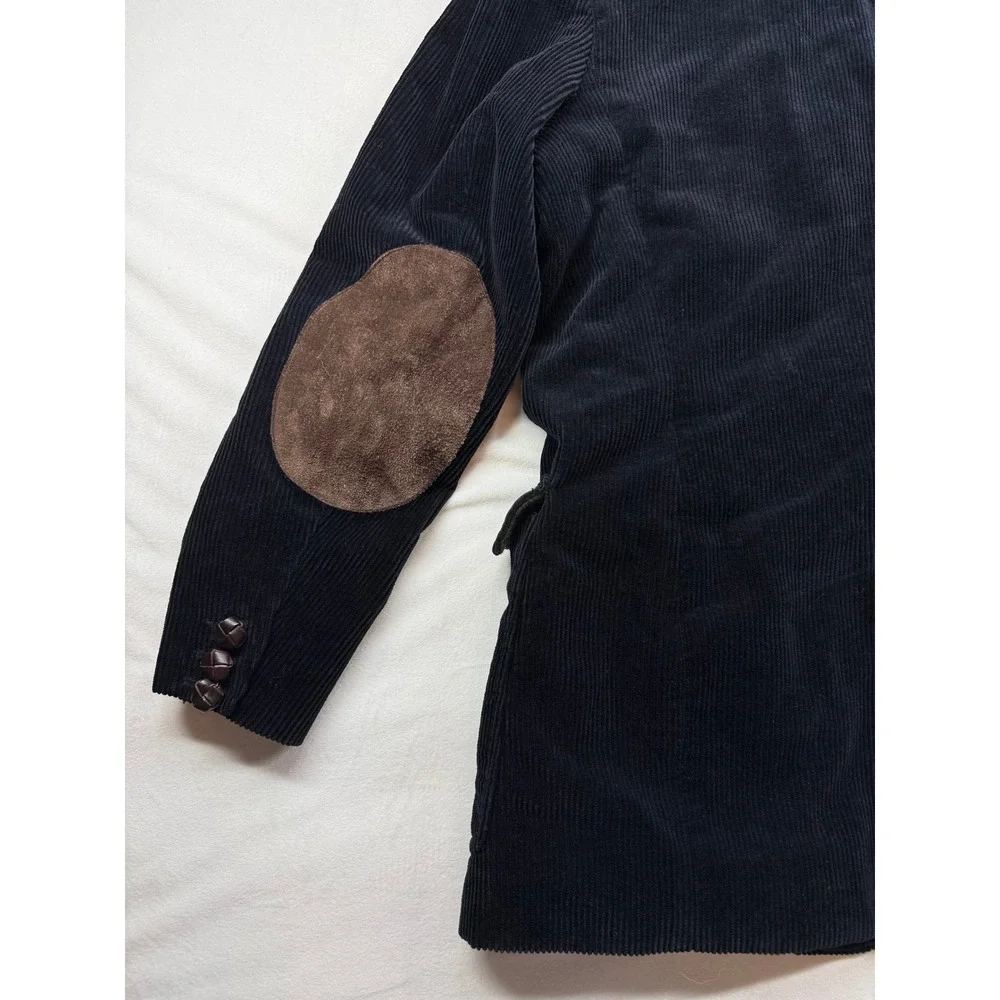 J.Crew Mens Navy Blue Black Corduroy Blazer Elbow Patches Plaid Flannel Lining M